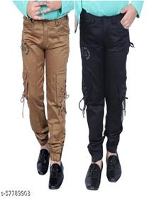 Trendy regular fit satin kids boys cargo trousers- skg