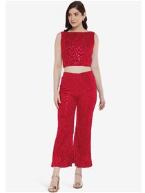 Trousers for women red floral comfort,fancy,simple designer,party wear trousers(m)