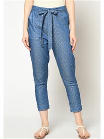 Trousers for women blue ethnic motifs slim fit peg,fancy,simple designer,party wear trousers(m)