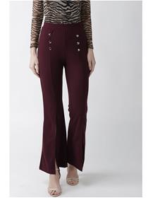 Trousers for women burgundy regular fit solid bootcut,fancy,simple designer,party wear trousers(m)