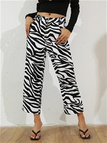Trousers for women black & white animal printed straight leg parallel,fancy,designer,party wear ( m)