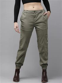 Trousers for women olive green woven  designer jogger cargo trousers,fancy,simple designer,party wear trousers(m)