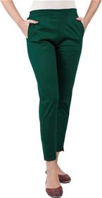 Trousers for women regular fit dark green cotton lycra blend,fancy,designer,party wear trousers(f)