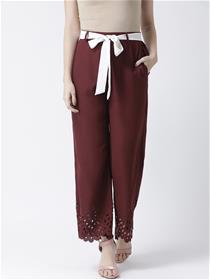 Trousers for women maroon regular fit solid parallel trousers,fancy,simple designer,party wear trousers(m)