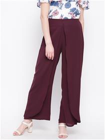 Trousers for women maroon solid layered parallel trousers,fancy,simple designer,party wear trousers(m)