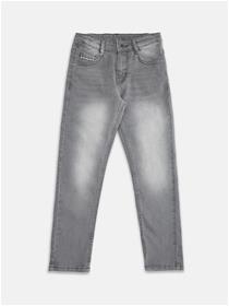Boys grey tapered fit heavy fade jeans