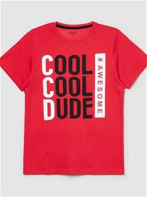 Boys red & black typography printed cotton t-shirt