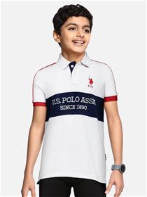 U s polo assn kids boys white brand logo printed polo collar pure cotton t-shirt