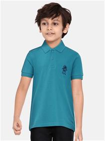 Boys turquoise blue solid pure cotton t-shirt