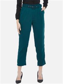 Women teal tapered fit high-rise pleated trousers,fancy,designer,party wear (m)