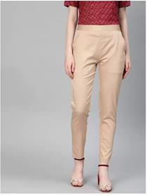 Regular fit women beige cotton blend trousers,fancy,party wear formal pant (f)