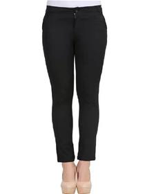 Premium trouser/pant for regular fit women black cotton lycra blend trousers (f)