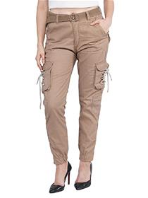 Formal pant for women solid cotton 6 pockets cargo trouser (a)