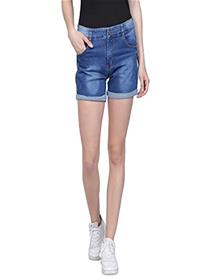 Hot pant for women denim regular fit fringed hemline stretchable shorts (a)