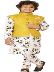 Boys festive & paarty kurta , waistcoat and  pyjama set ( yellow pack of 1)
