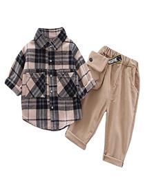 Boys cotton and viscose checked full sleeves shirt and pant set (a)