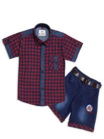 Kidling kids short sleeve checkered shirt & shorts set (a)