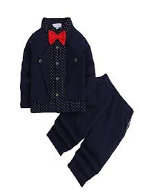 Hopscotch boys navy polka dot print top and pant set (a)
