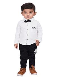 Shirt and pant set for kids goggles printed shirt & black track pant for kids (a