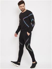 Track pant for men black solid rainbow reflective taped tracksuit (m)