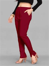 Trousers for women maroon cotton blend trousers