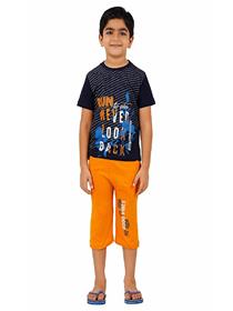 Kids style navy mustard t-shirt capri set for boys (a)