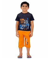 Boys for t- shirt and casual pants kids style navy mustard t-shirt capri set (a)