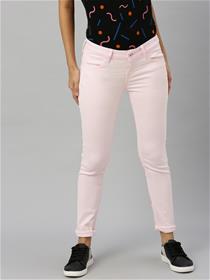 Women pink super skinny fit mid -rise clean look stretchable colored jeans