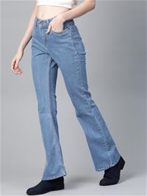 Women blue flared fit high rise clean look stretchable jeans