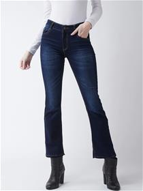 Women navy blue bootcut mid -rise clean look stretchable jeans
