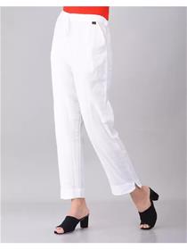 Regular fit women white khadi cotton trousers,fancy,designer & party wear (f)