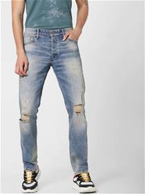 Jeans for men blue slim fit low rise highly distressed