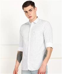 Men slim fit printed spread collar casual shirt (f)