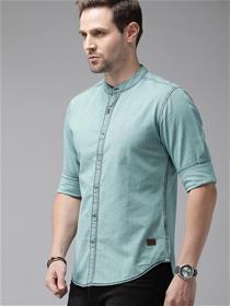 Shirt for men lifestyle men navy blue regular fit solid casual denim shirt (my)