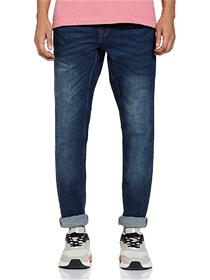Jeans for men blue mid rise whiskered jeans (a)
