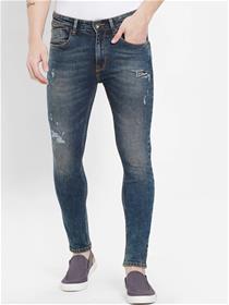 Men blue super skinny fit mildly distressed heavy fade stretchable jeans (my)