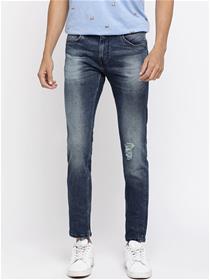 Men navy blue slim fit low-rise mildly distressed jeans (my)