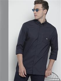 Men navy blue solid pure cotton casual shirt (my)