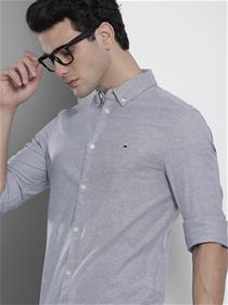 Men grey solid slim fit casual shirt (my)