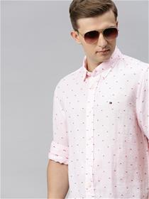 Men pink slim fit self design casual shirt (my)