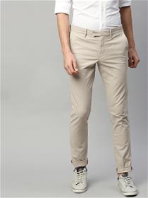 Men beige slim fit regular trousers (my)