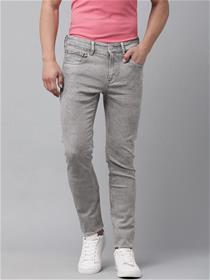 Jeans for men grey skinny heavy fade mid rise stretchable jeans (my)