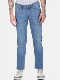 Men blue tapered fit clean look cotton jeans (my)