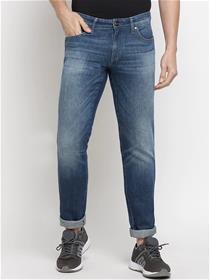 Men blue slim fit low-rise light fade stretchable jeans(my)