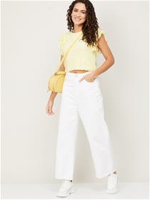 Women yellow polyester crop top,fancy,designer & party wear (m)