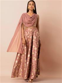 Crop top for women pink embellished with attached dupatta,fancy,designer,party wear(m)