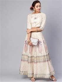 Crop top for women cream-coloured ready to wear lehenga with blouse,fancy,designer,party wear  (m)