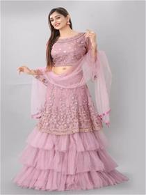 Crop top for women embroidered semi stitched lehenga & crop top (pink),fancy,designer &partywear(f)