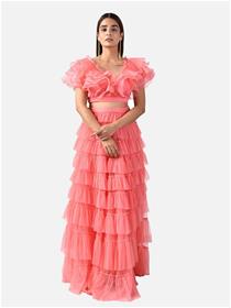 Crop top for women pink georgette ruffles crop top,fancy,designer & party wear (m)