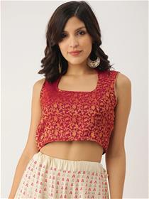 Crop top for women maroon & gold-toned woven design ethnic cropped top,fancy,designer  (m)